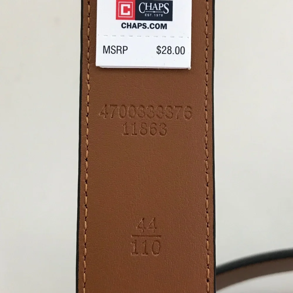 CHAPS Men’s Leather Belt Black Size 44 NWT Chaps
